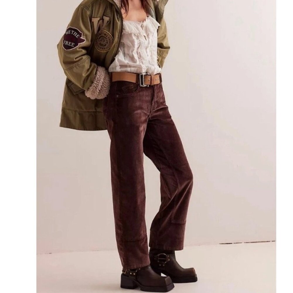 NEW Free People Risk Taker Corduroy Pants  Chocolate Truffle for women 1125 5s3